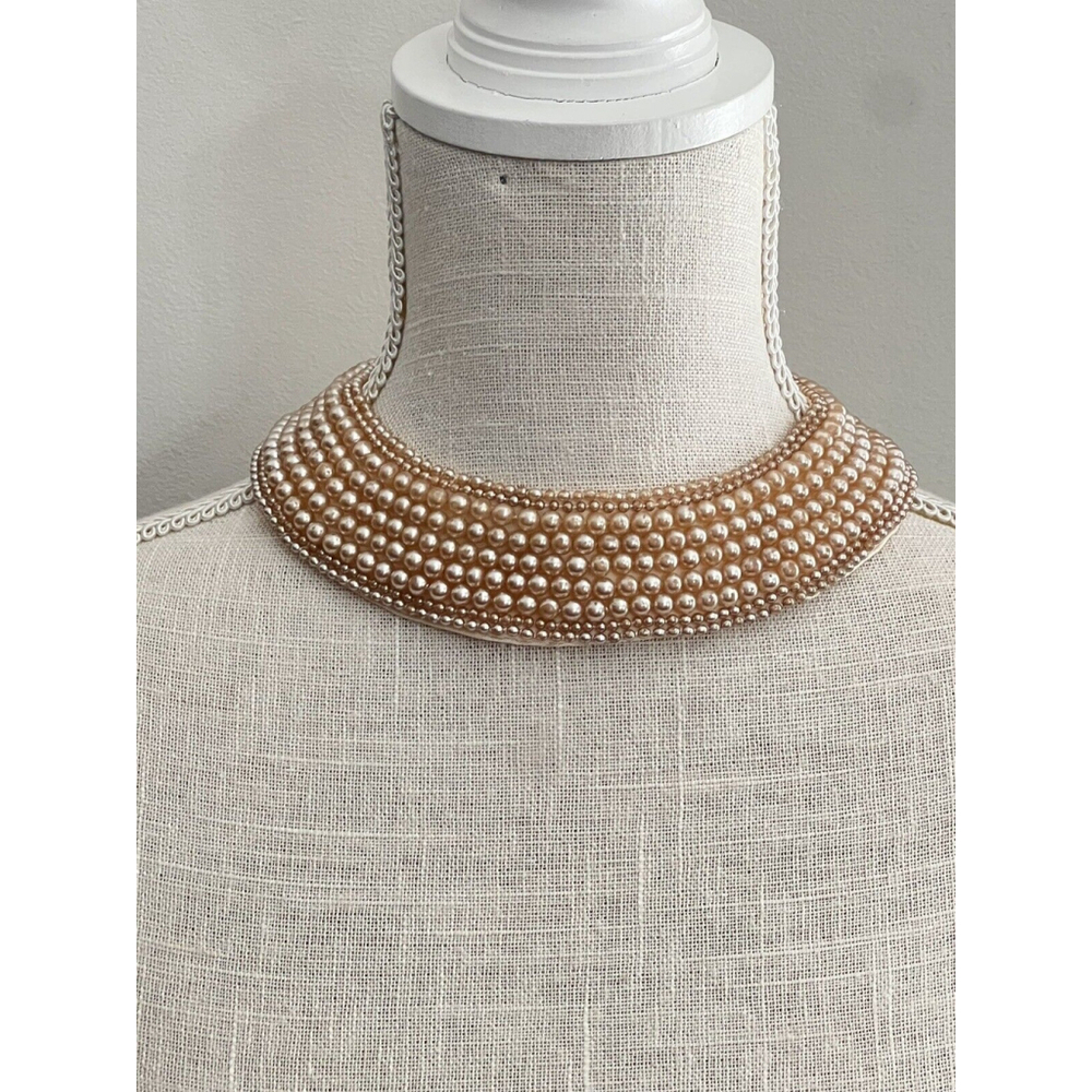 Vintage 1950s Strand Faux Pearl Beige Creamy Collar Necklace Japan Satin Backing